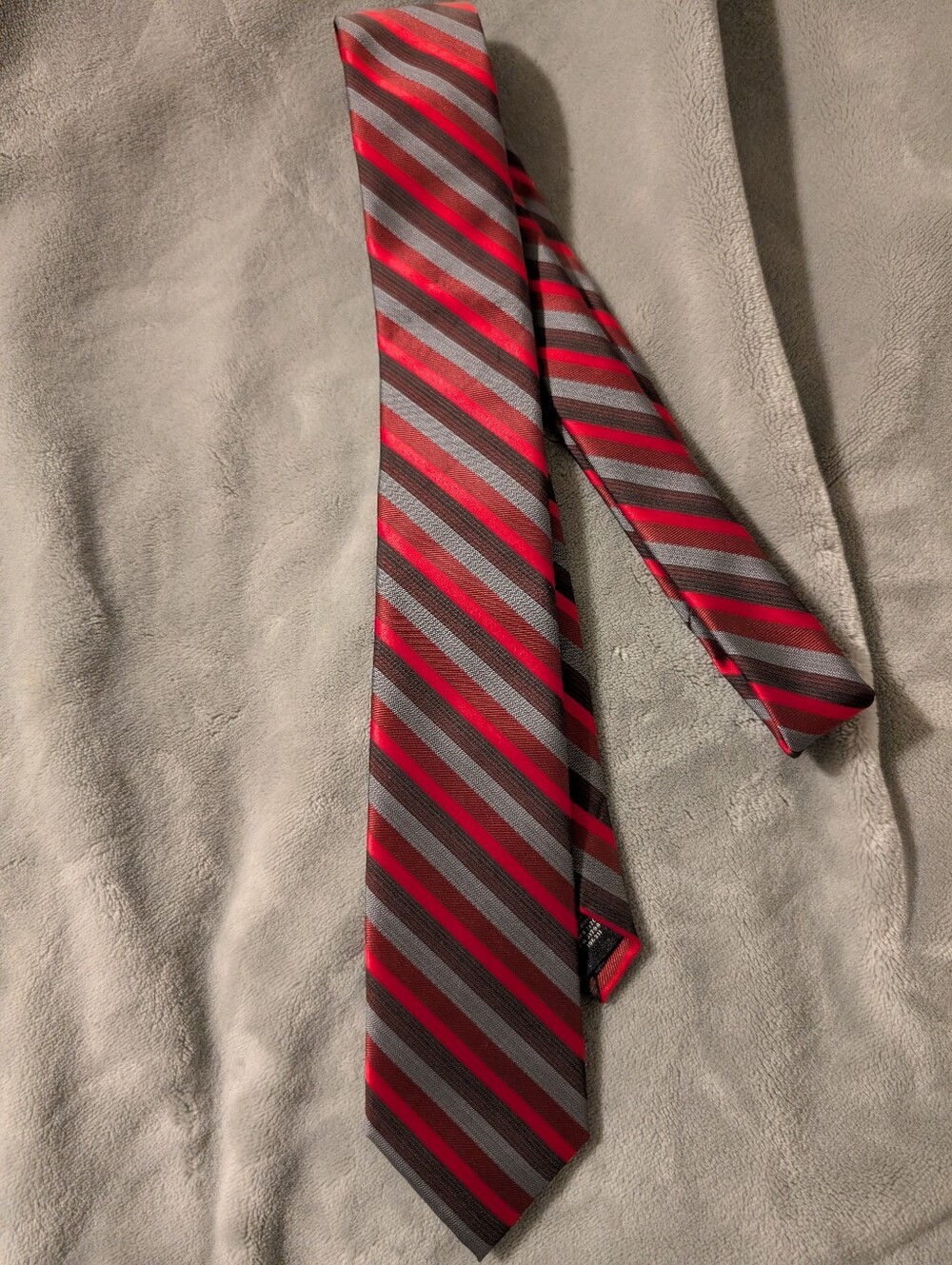 Red and Gray Striped Silk Tie